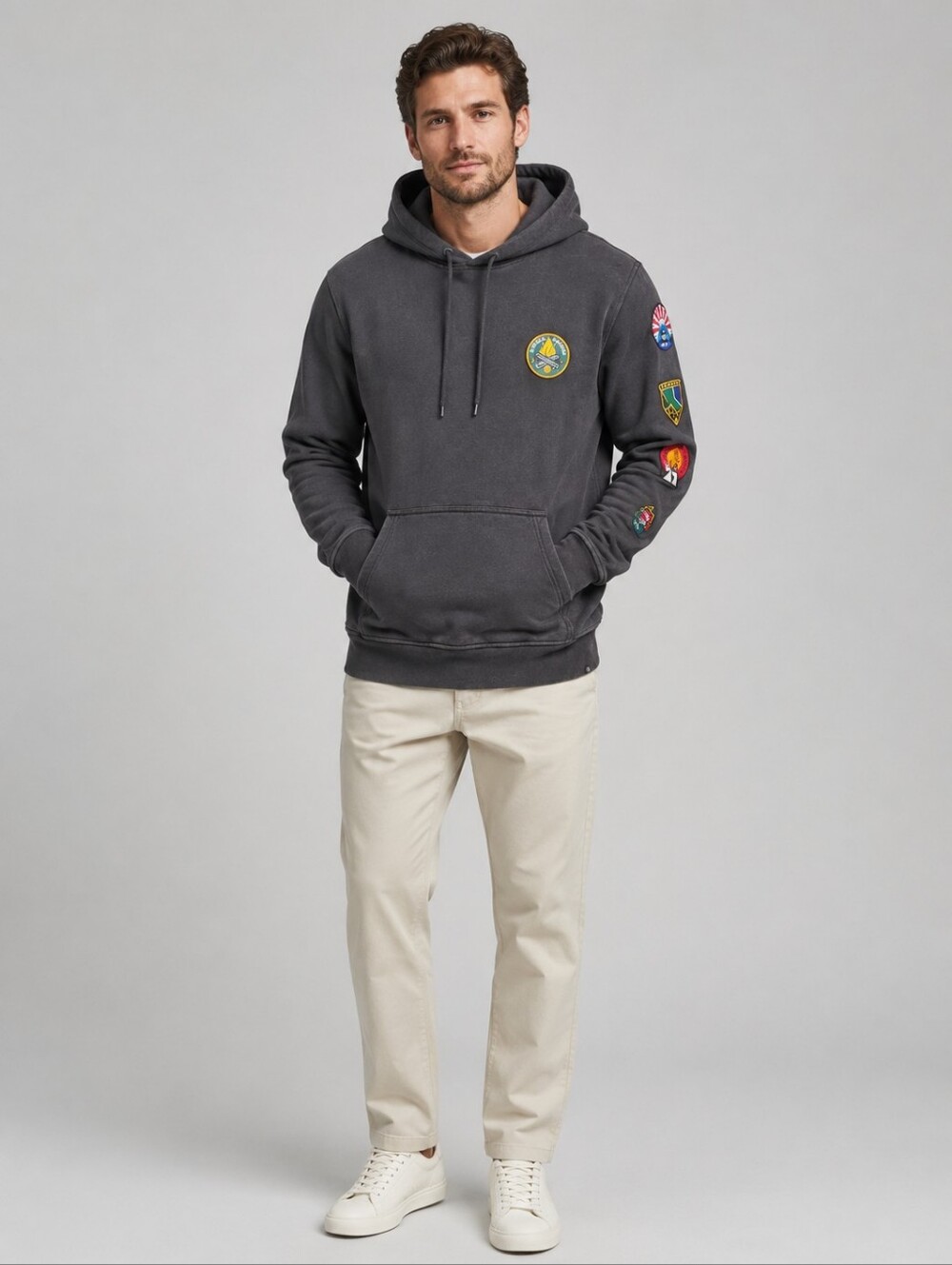 Element Men's Hoodie XL Black Patch Sleeve Pullover Hooded Sweatshirt